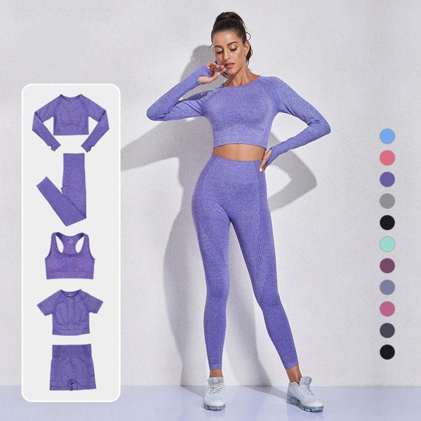 

yoga outfit 2/3/5pcs seamless set female fitness gym sports long sleeve crop clothing high waist leggings sport suits