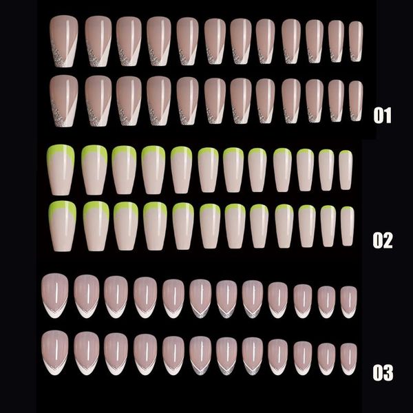 

24pcs/box detachable french false nails wearable fake full cover nail tips fashion artificial manicure tool for women, Red;gold