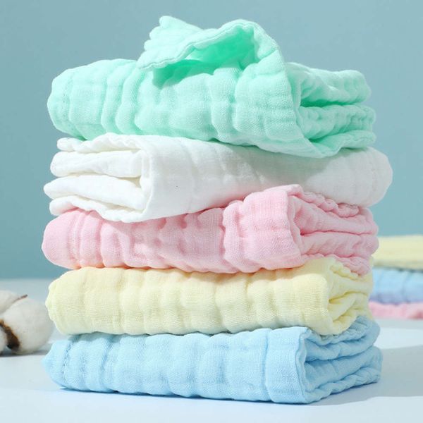 

cotton six layer gauze combed square towel plain born saliva baby face, White