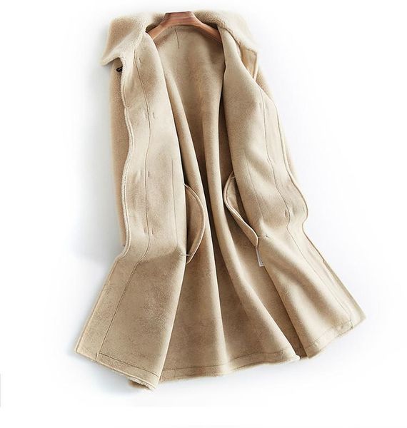 

women's fur & faux sheep real shearling 100% wool coat 2021 winter jacket women female korean jackets abrigo mujer my3547 s, Black