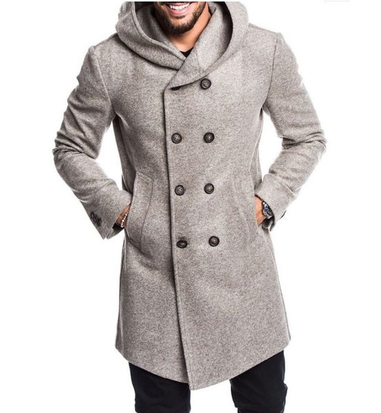 

Fashion Trench Coat Men' Hooded Tweed Windbreaker in Winter of 2021, Black