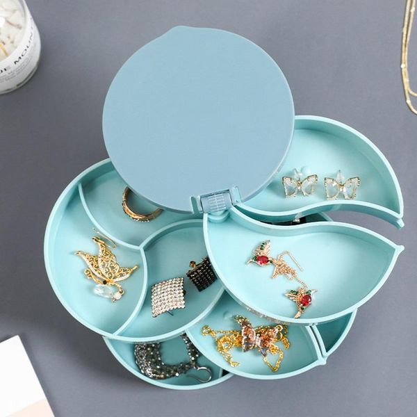 

jewelry storage box multilayer rotating plastic stand earrings ring organizer cosmetics beauty container with mirror boxes & bins