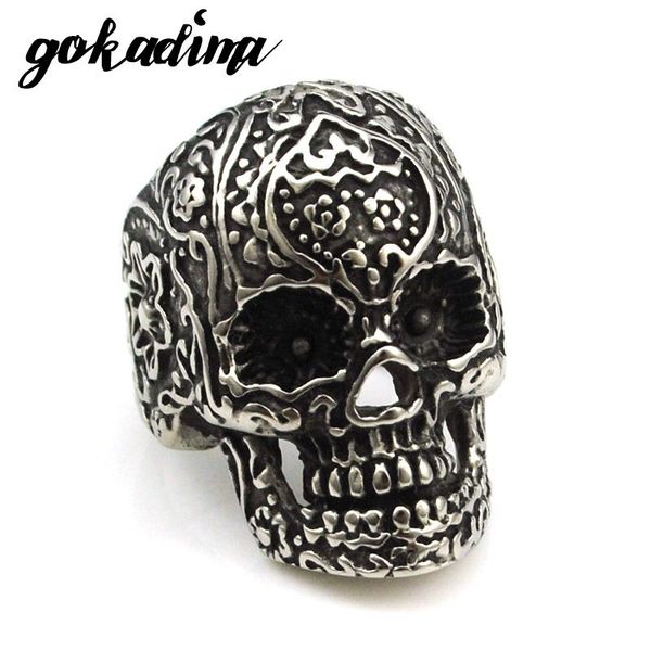 

cluster rings gokadima fashion 316l stainless steel men jewellery, gothic style jewelry, rock punk, biker skull ring 2021,wr065, Golden;silver