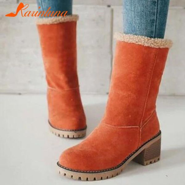 

boots karin woman shoes vintage mid-calf snow winter square plush warm female, Black