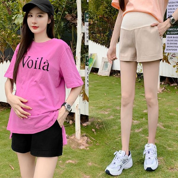 

5511# summer thin wide leg loose straight maternity shorts adjustable belly casual for pregnant women pregnancy bottoms, White