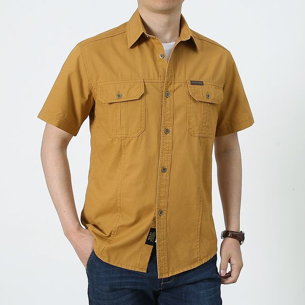 

new 2020 men's summer thin shirt large cotton casual multi pocket military work, White;black