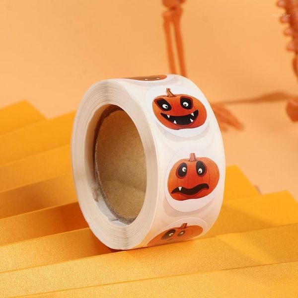 Embrulho de presente 500pcs/roll halloween adesivos redondos fofos padrões de abóbora auto -adesivos selo selar diy casy bolsas de doces