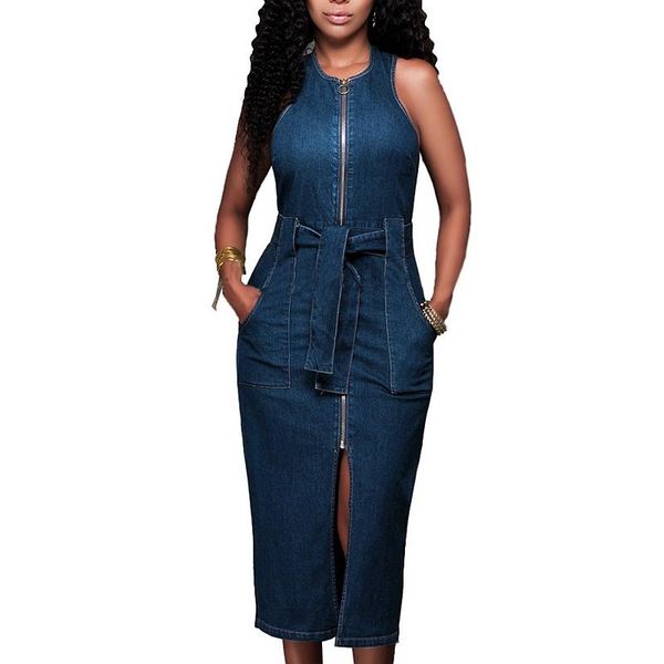

sleeveless denim dress women 2021 bandage sundress high waist jeans summer clothing casual robe longue femme vestidos blue dresses, Black;gray