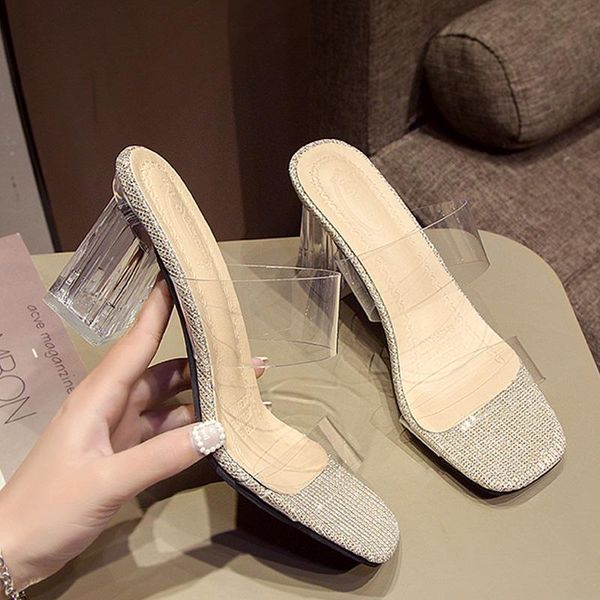 

summer cool slippers fairies with skirt 2021 thick heels wear ins mesh red transparent high, Black