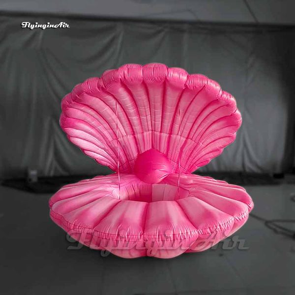 Attraktiver rosafarbener aufblasbarer Muschel-Muschelballon mit 3 m hoher Beleuchtung, luftgeblasener Muschel-Muschel-Ballon für Hochzeitsfeier und Bühnendekoration