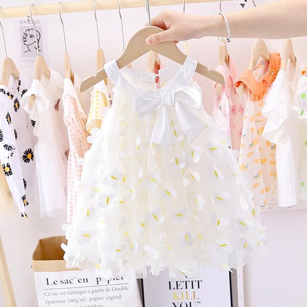 

girl's dresses baby girls sweet bowknot princess mesh dress kids girl cloths children's puff yarn summer 2021 white bow cute, Red;yellow
