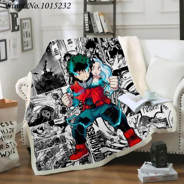 

blankets anime my hero academia funny character blanket 3d print sherpa on bed home textiles dreamlike style 04