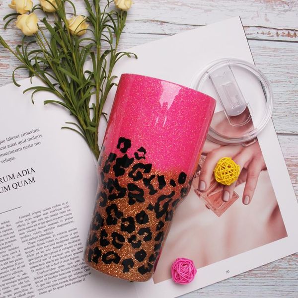 

cosmetic bags & cases 30 oz cheetah cup pink leopard epoxy tumbler glitter stainless steel handmade gift for water dom1131172
