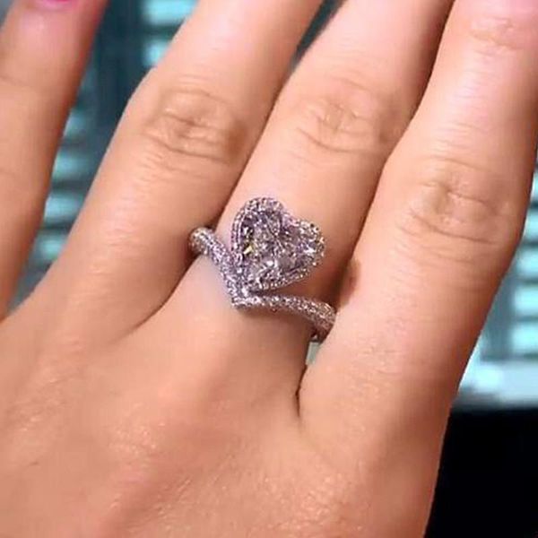 

wedding rings wukalo romantic heart cubic zirconia women fancy design statement female accessories for engagement jewelry, Slivery;golden