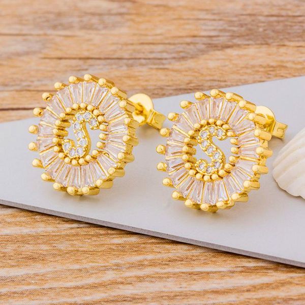 

a-z alphabet earrings cz stud gold 26 initial letter for women zircon crystal charm statement jewelry gift, Golden;silver