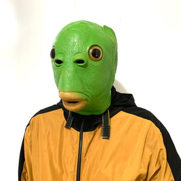 

party hats eraspooky 2021 funny green fish head masks cosplay halloween costume for purim xmas props animal latex headgear