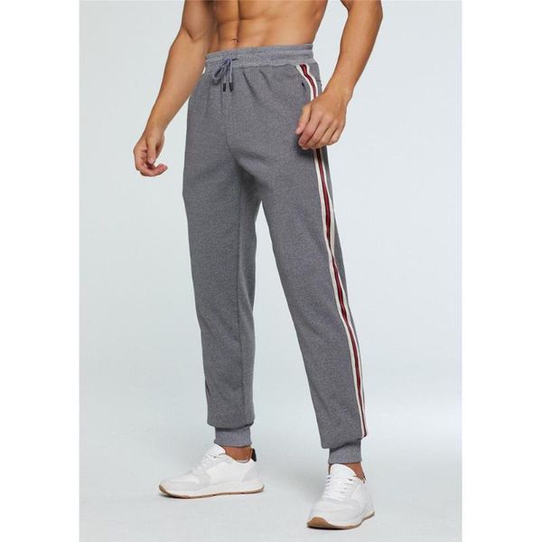 

men's pants men sweatpants casual sport hit color vertical strip loose tie with velvet trousers pentalon homme #2o09, Black