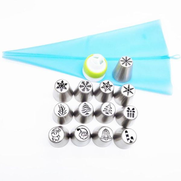 

15pcs/set cream piping nozzles christmas flower icing pastry tips bag cupcake diy kitchen baking cake decorating tools &