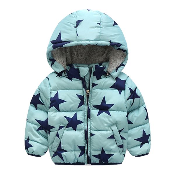 

2021 Cold Winter 2 3 4 6 8 9 10 Years Wadded Cotton Padded Thickening Plus Velet Kids Baby Boys Hooded Cartoon Star Jacket Coat, Green