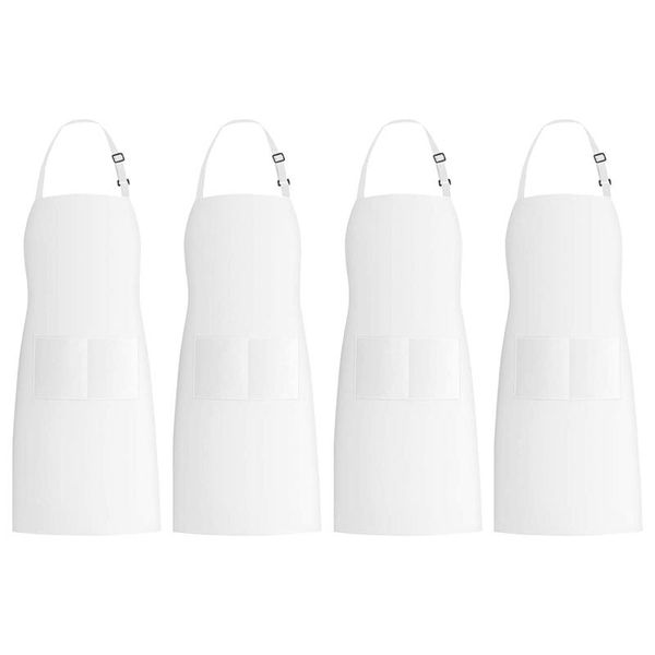 

aprons 4 pack bib with 2 pockets adjustable kitchen cooking chef apron for women & men, white