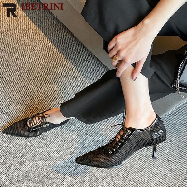 

dress shoes ribetrini brand ladies mature pointed toe pumps summer breathable office women high thin heels woman, Black