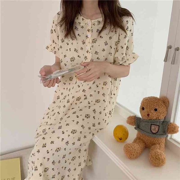 

casual dresses 2021 apricot sweet florals princess dress printed chic homewear summer loose pajamas cotton sleepwear nightdress id, Black;gray