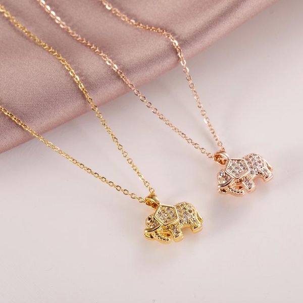 

charm elephant pendent necklace zirconia gold color long chain necklace for women party birthday jewelry gift collares, Silver