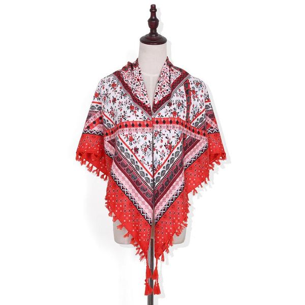 

scarves bohemian women's scarf national style geometric printing knotted tassel jacquard large square, Blue;gray