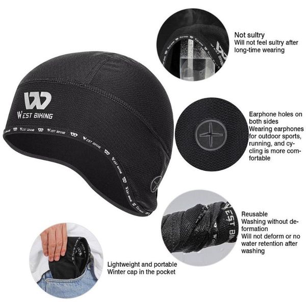 

bicycle head cap, warm windproof running reflective riding sports cover, beanie, helmet lining, cap cycling caps & masks, Black
