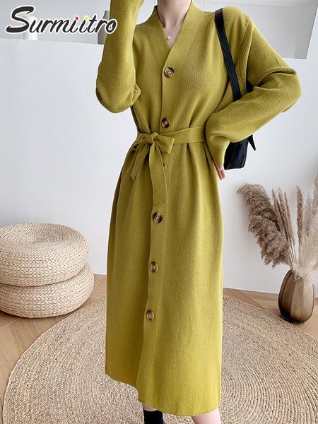 

women's knits & tees surmiitro knitted long cardigan women 2021 fashion autumn winter korean style green sleeve female sweater dress ja, White