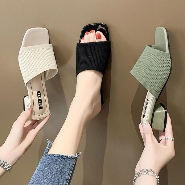 

slippers women shoes 2021summer fashion knitted platform sandals high heels outdoor sandalias de verano para mujer, Black
