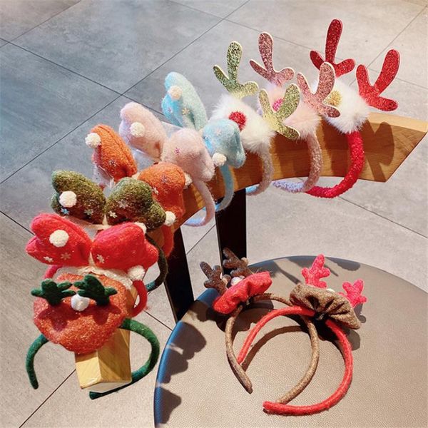 

hair accessories 10pcs/lot christmas hairbands elk bow pom kids girls headwear cartoon ornaments decorations party, Slivery;white
