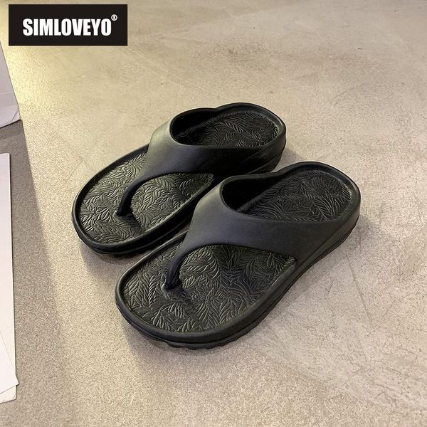 

women pinch flip flops anti slip men beach slippers home shoes indoor soft bottom mute couple's sandals simple, Black