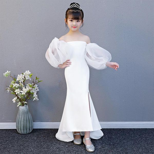 

girl's dresses white off shoulder girls princess dress children evening girl vestidos prom for 14 year old 2021, Red;yellow