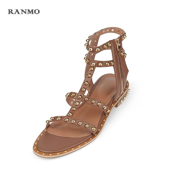 

sandals 2021 summer personality rivet roman women's shoes zipper open low heel retro commuter toe, Black
