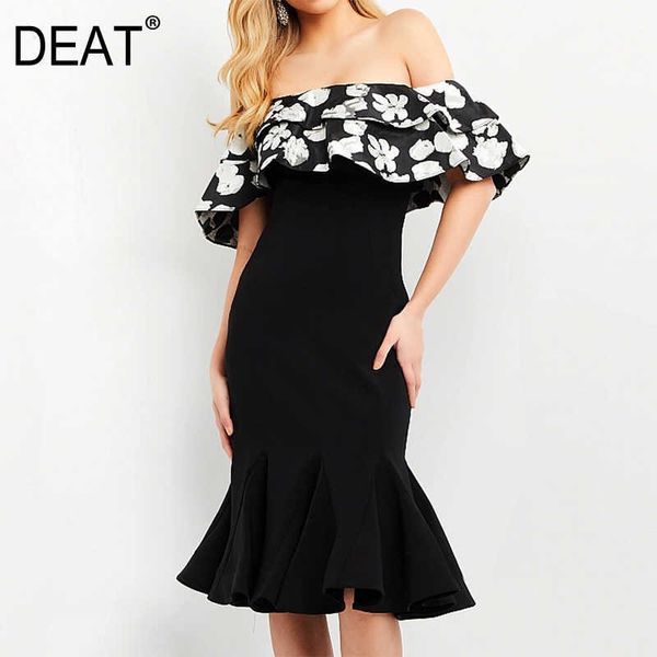 

[deat] summer fashion tube high waist card shoulder knee-length sleeveless printing loose dress women 13d167 210527, Black;gray