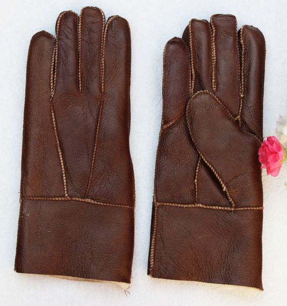 

gloves leather real wool men' and women' fur one-piece splicing leather three, Blue;gray