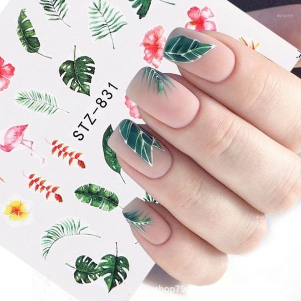 

pcs/lot water nail decal and sticker flower leaf tree green simple summer diy slider for manicure art watermark manicure1, Black