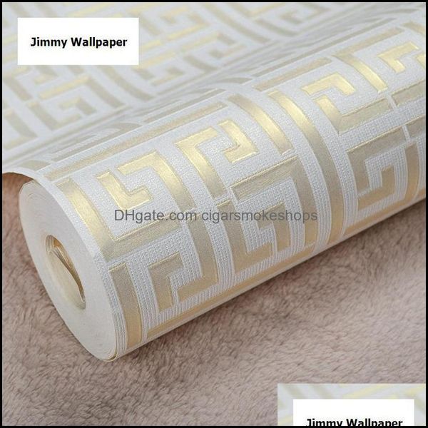 Wallpapers Home Decor Garten Verkauf Griechischer Schlüssel Gitter Moderne geometrische Tapete EL Studie Hintergrund Wand PVC Badezimmer Wasserdicht Drop De