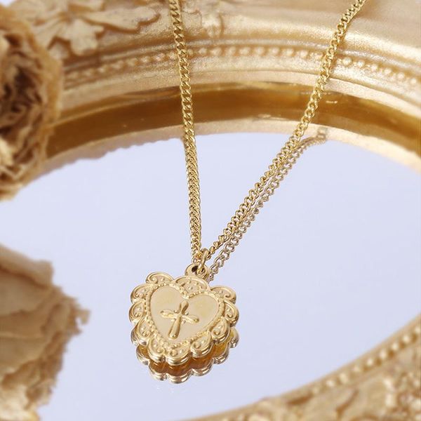 

chains amaiyllis 18k gold light luxury heart-shaped embossed cross pattern love necklace for women choker jewelry, Silver