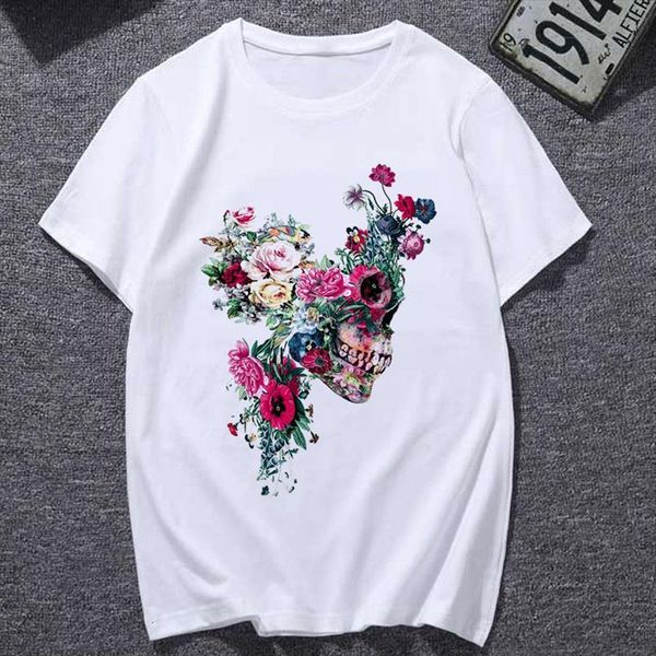 

horror skull print graphics womens t shirt harajuku white casual street clothing