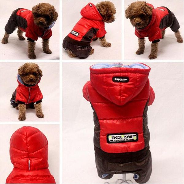 

dog apparel festive red pet polyester casual four-legged padded cotton coat puppy conjoined winter clothes warm down jacket