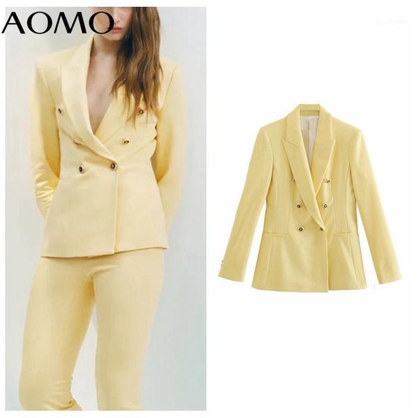 

women's suits & blazers aomo women 2021 fashion candy color blazer coat vintage double breasted long sleeve female outerwear chic je25, White;black