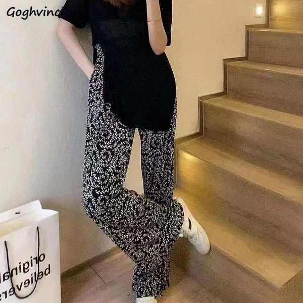 

women's pants & capris women side-slit full length wide leg trousers baggy mopping summer ladies clothing all-match chic soft streetwea, Black;white