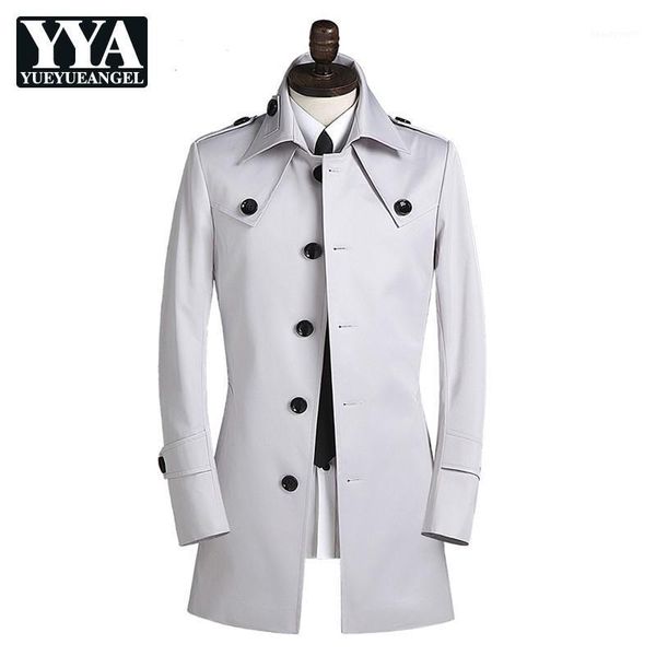 

england style mens long single breasted slim trench casual turn-down collar pockets large size autumn adjustable waist coat men's coats, Tan;black