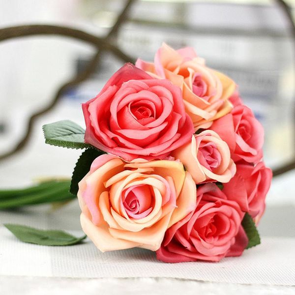 

head artificial rose flowers wedding bouquet white pink royal silk home decoration party decor decorative & wreaths