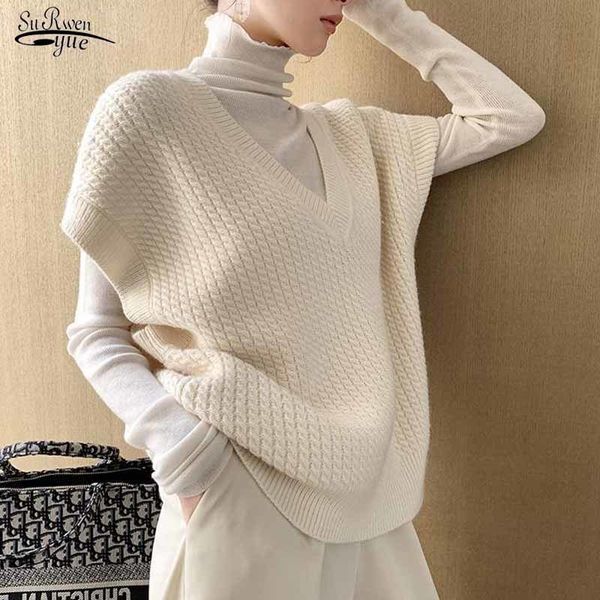 

autumn winter korean loose women sleeveless sweater chic v-neck twisted ladies solid knitted pullover vest femme 11318 210521, White;black