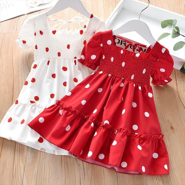 

kids girls sweet princess summer girl dresses polka dot sundress french stylish a line for holiday travel party birthday, Red;yellow