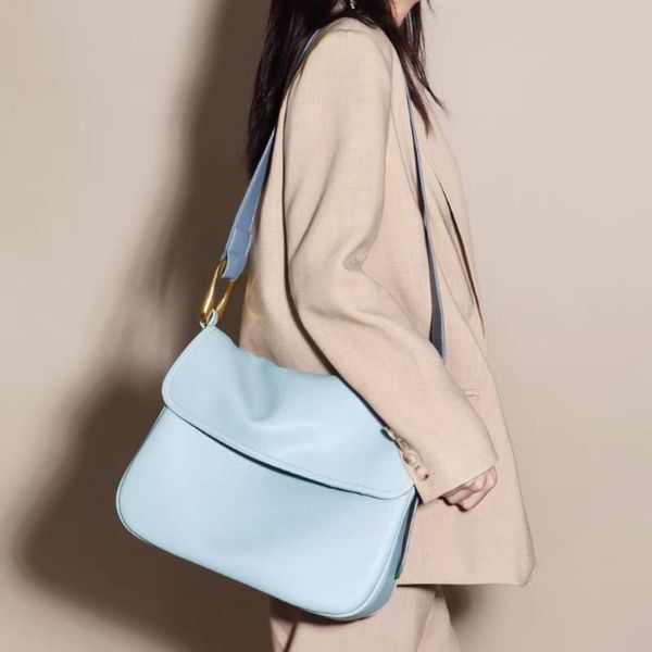 

evening bags french high-end texture bag trend simple clamshell soft leather blue large-capacity cross-body western-style shoulder