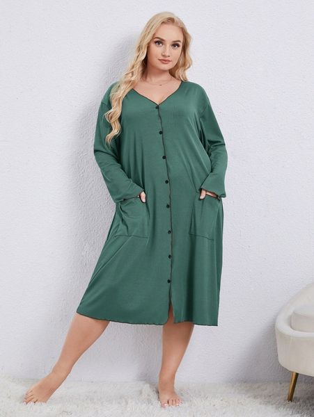 

plus drop shoulder pocket patched night dress g6tt#, Black;white